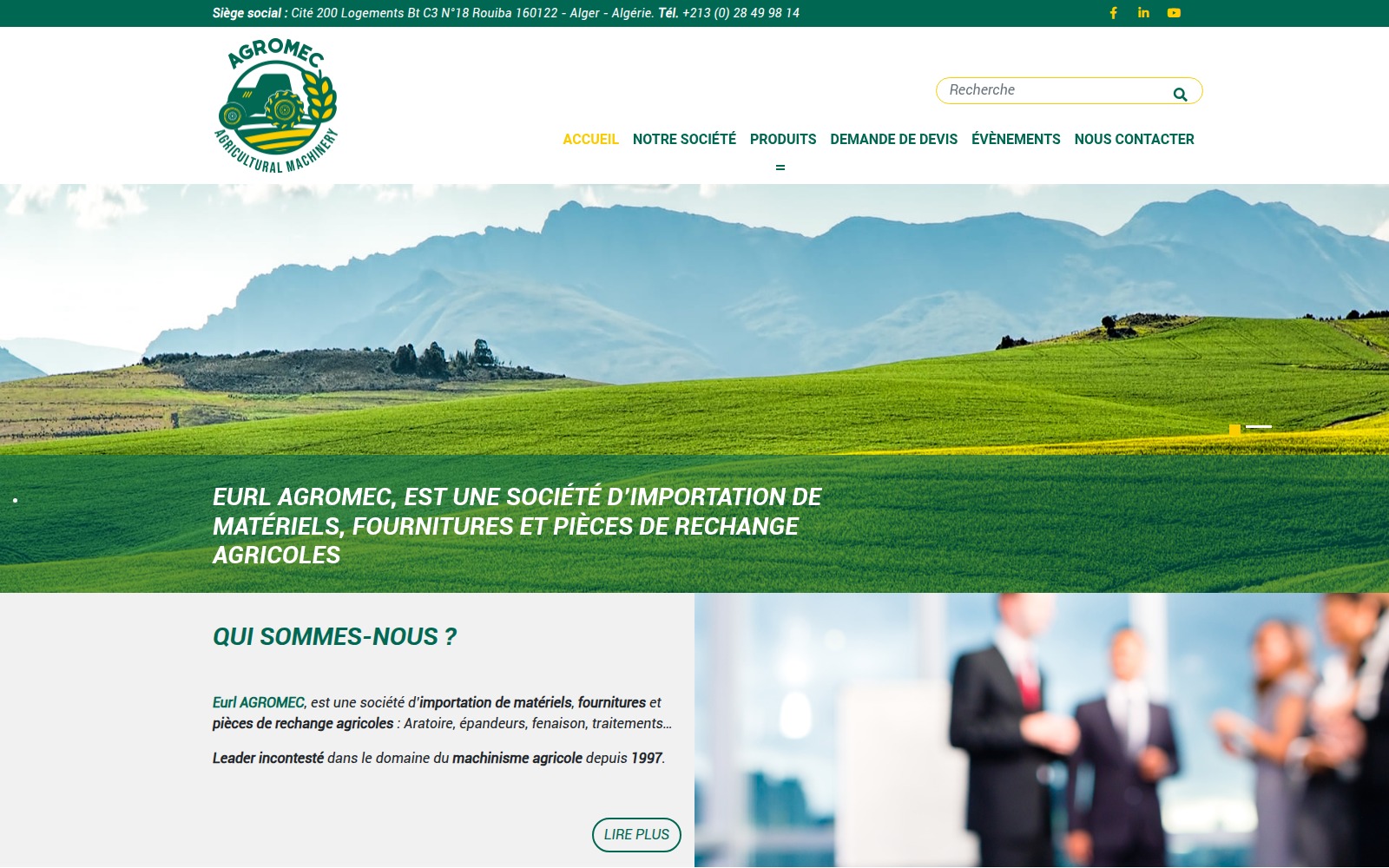 Page d’accueil du site Agromec