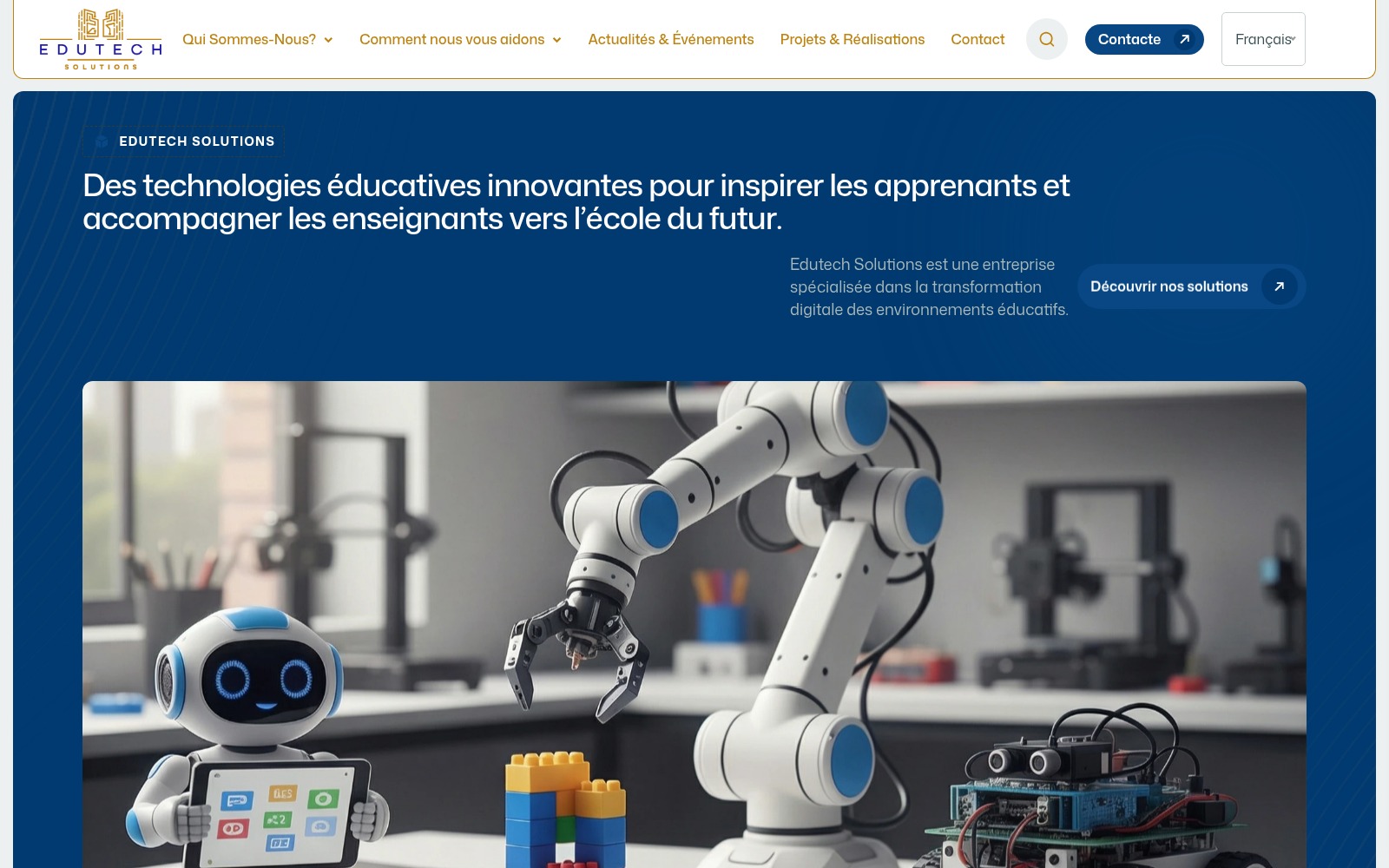 Page d’accueil du site Edutech Solutions