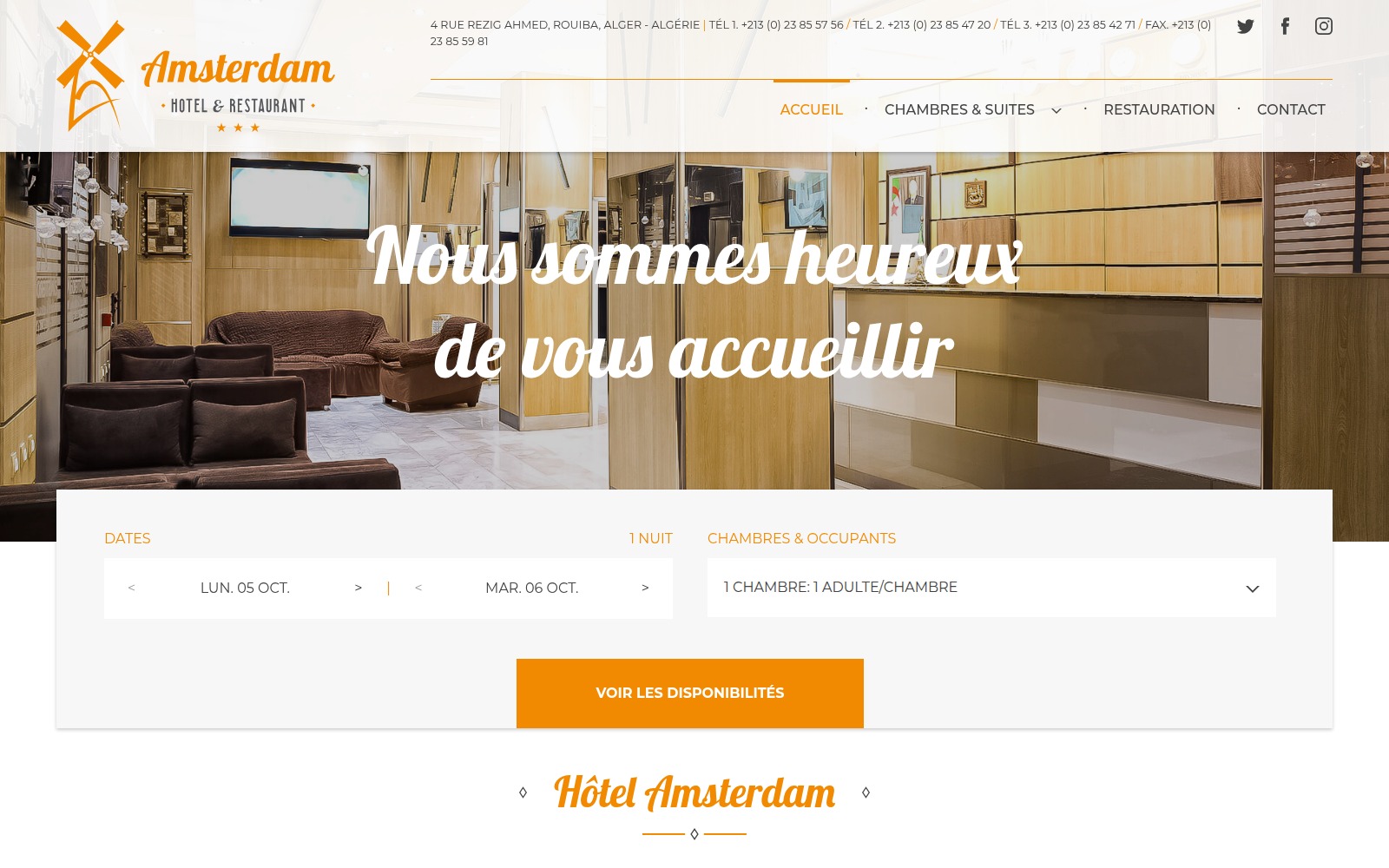 Page d’accueil du site Hôtel Amsterdam