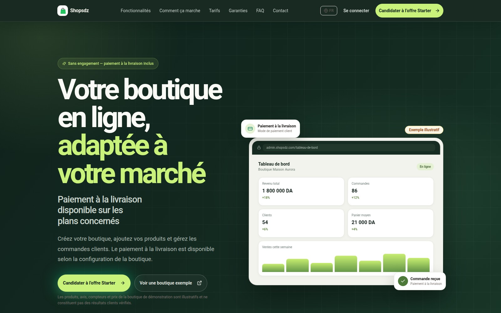 Page d’accueil du site Shopsdz