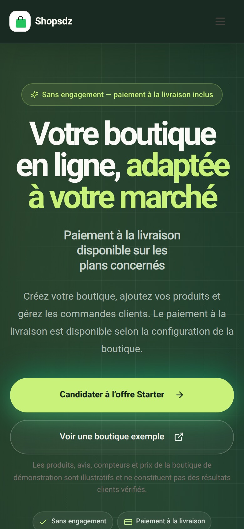 Aperçu mobile du site Shopsdz