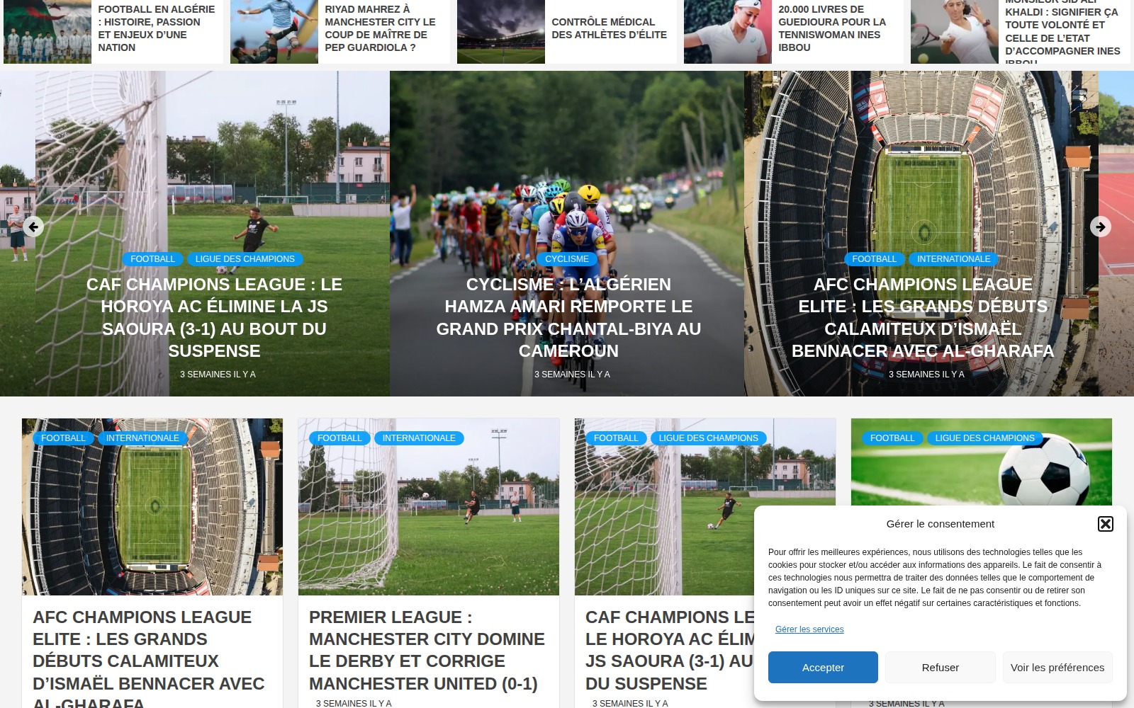 Page d’accueil du site Sport Algérie