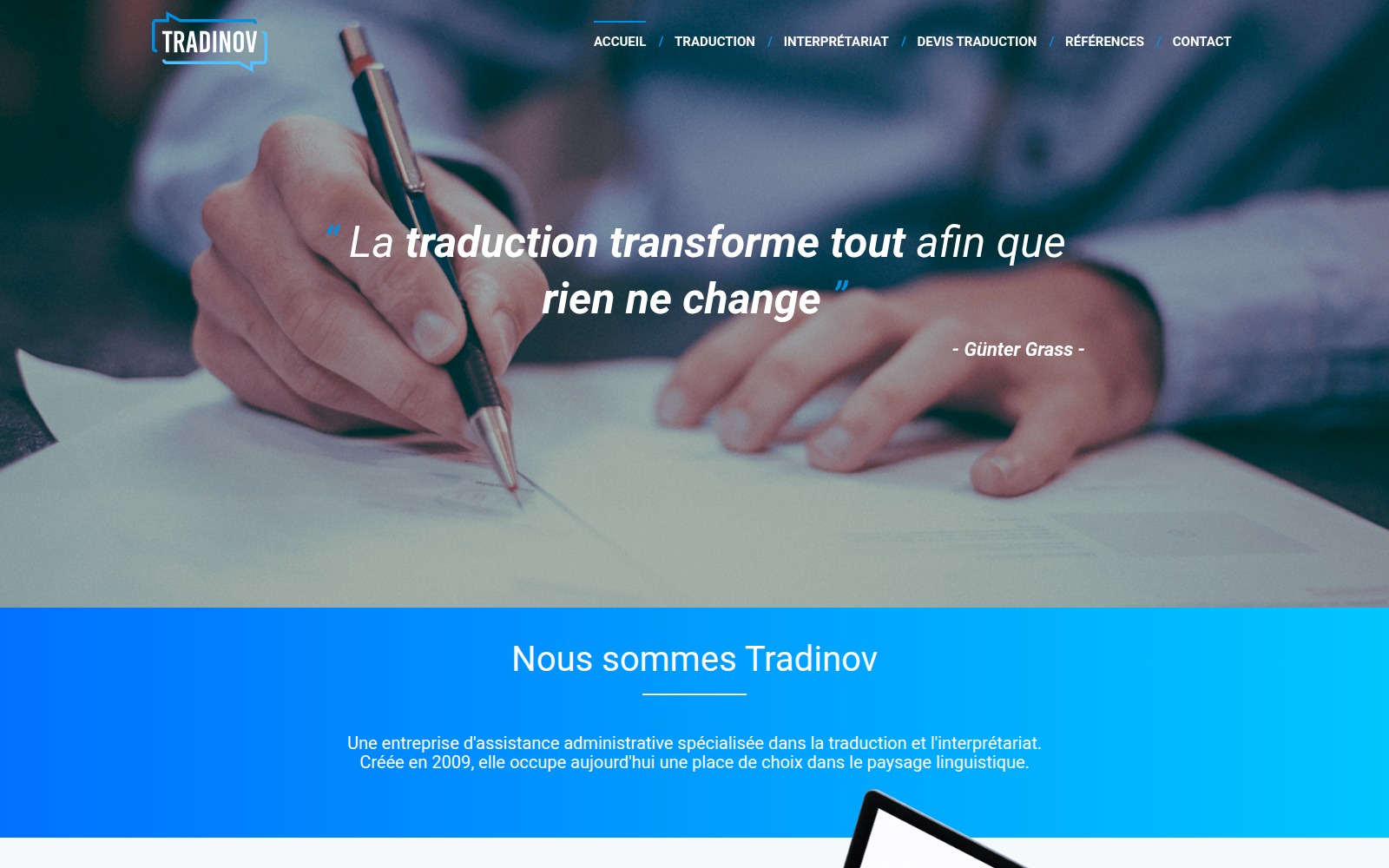 Page d’accueil du site Tradinov