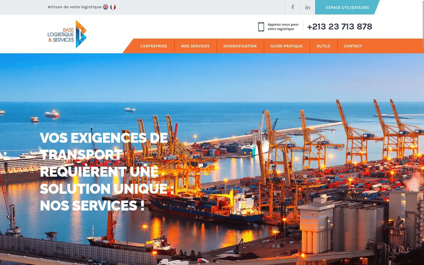 Page d’accueil du site Base Logistique & Services